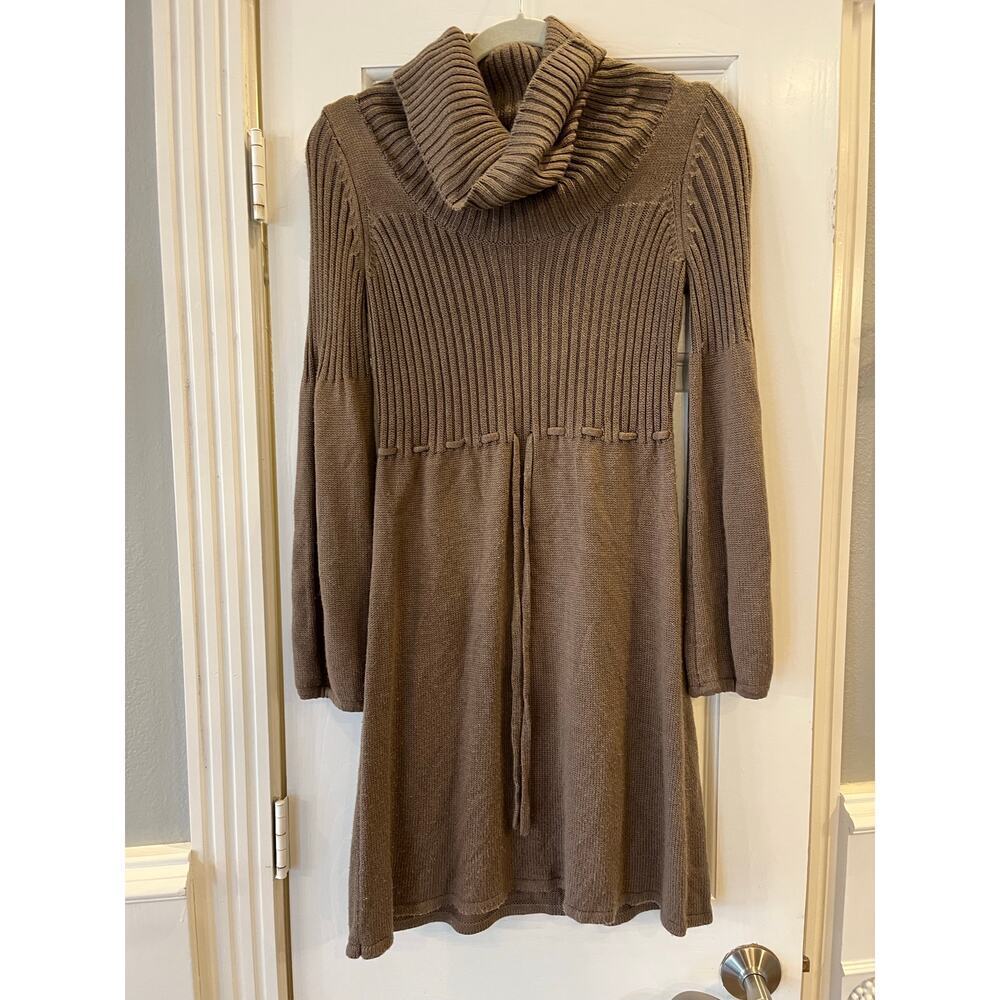 Y2K Brown Ribbed Cowl Neck Sweater Dress Women S Twee Knit Flattering Feminine